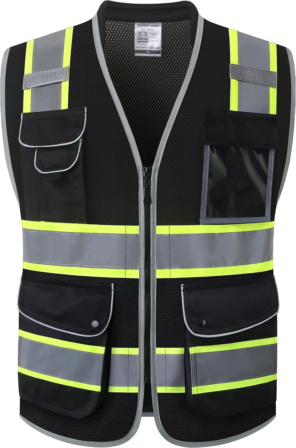9 Pockets Class 2 High Visibility Zipper Front Safety Vest with Reflective Strips, Meets ANSI/ISEA Standards (Large, 150-Pink)