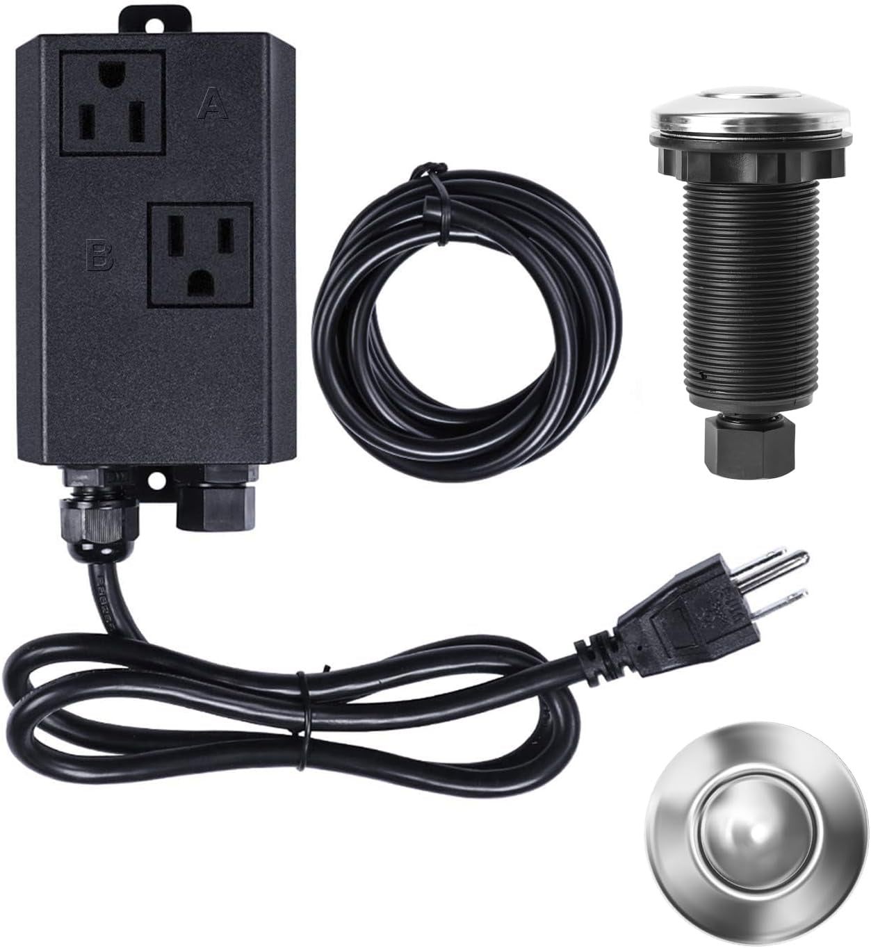 Garbage Disposal Air Switch Kit Sink Top Waste Disposal Long Stainless Steel Brushed Nickel On/Off Air Button Food and Waste Disposals Part by
