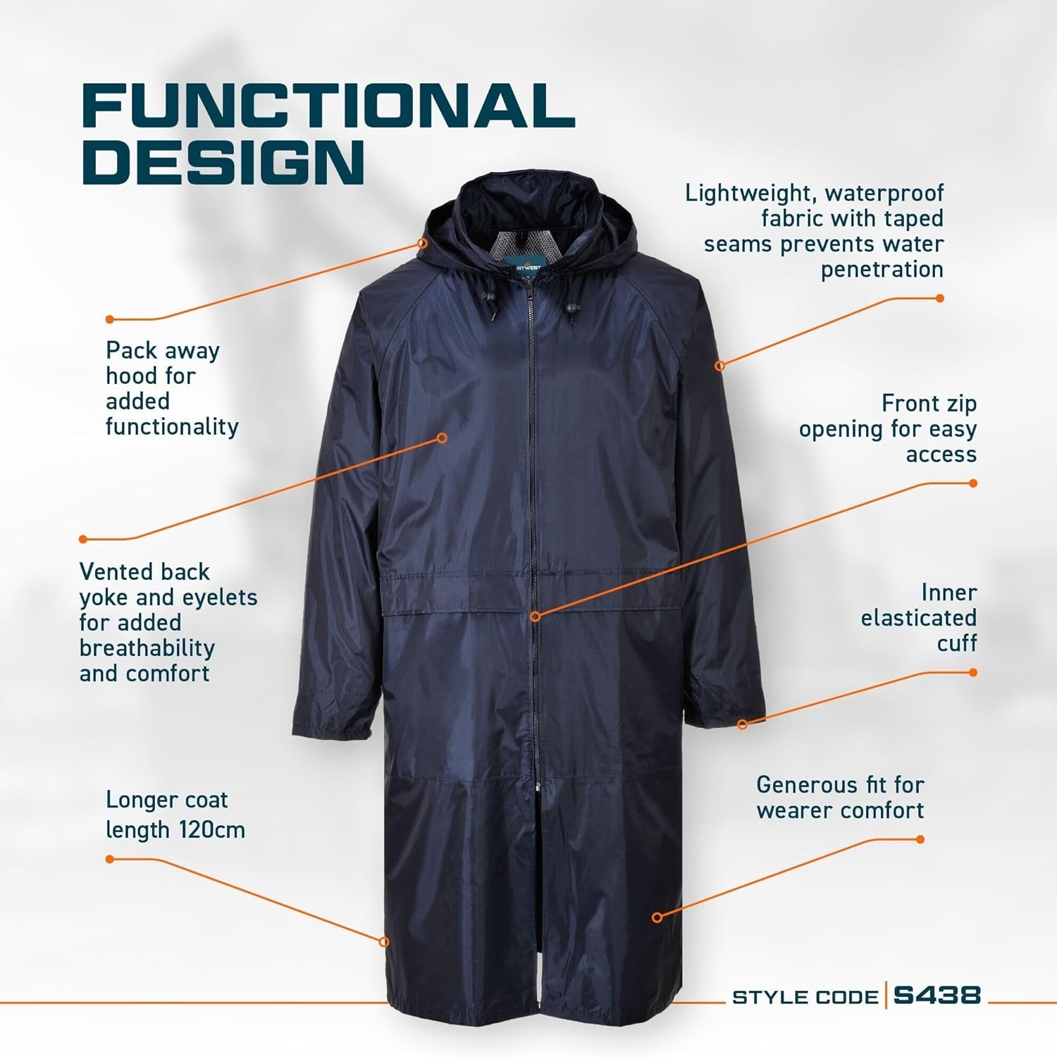 Classic Rain Coat Adult Waterproof Long Protection Hooded Work Wear Trench
