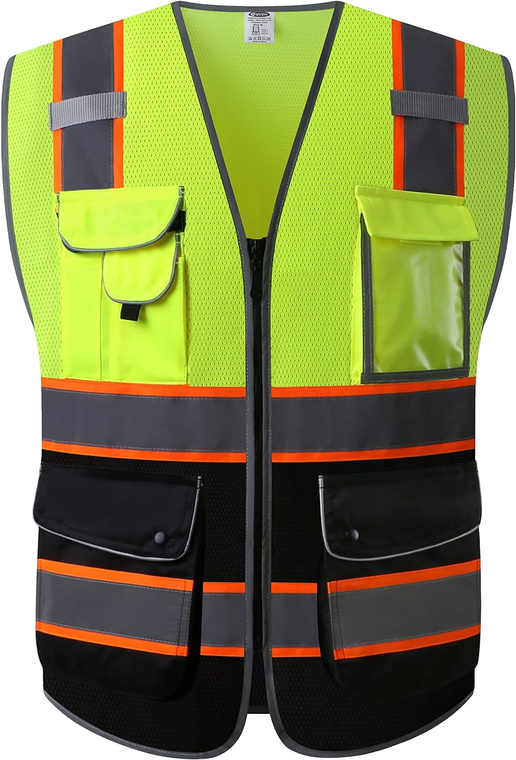 9 Pockets Class 2 High Visibility Zipper Front Safety Vest with Reflective Strips, Meets ANSI/ISEA Standards (Large, 150-Pink)