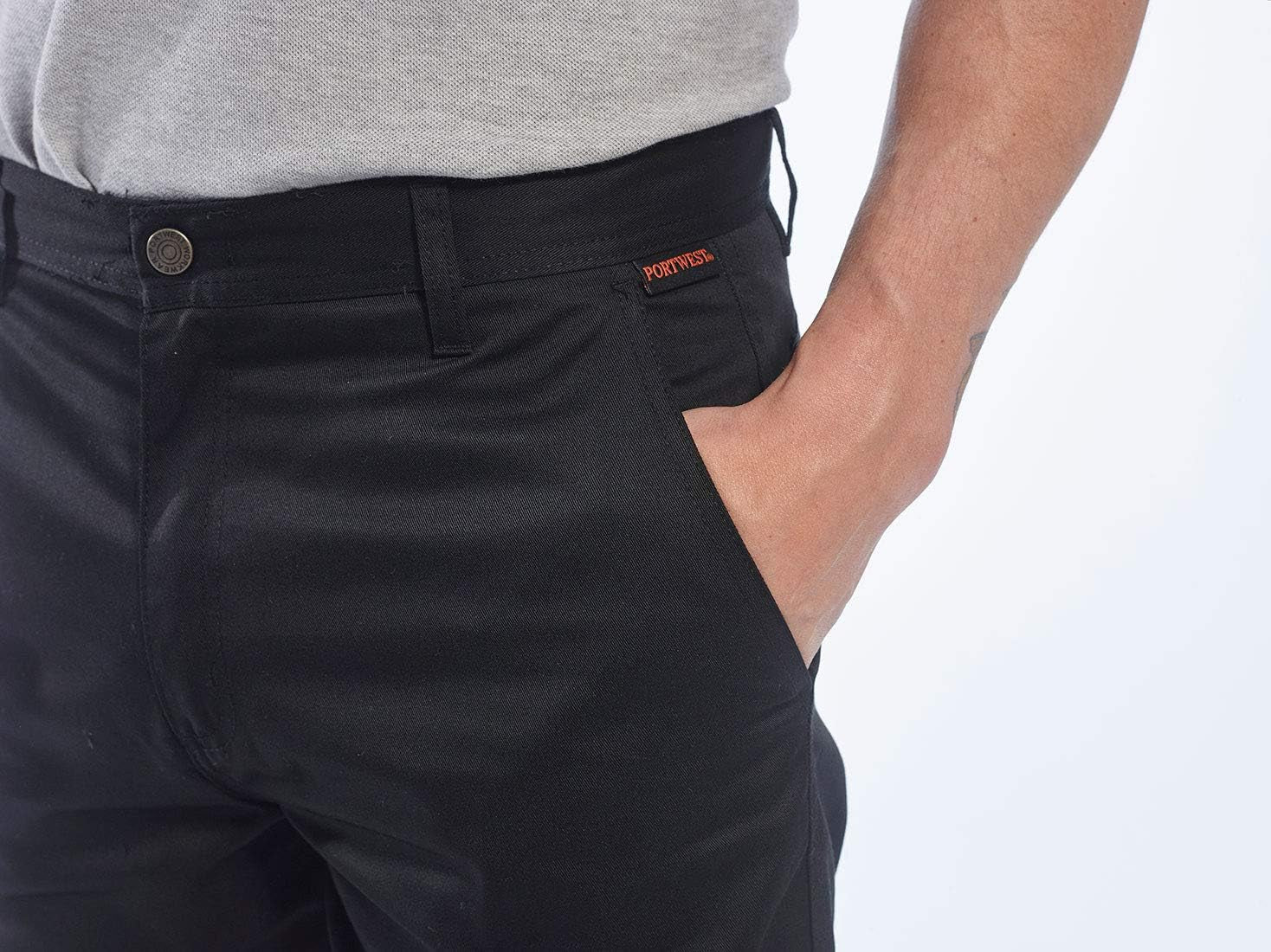 C701 Workwear Cargo Pants in Protective Polycotton with 6 Pockets, Black, 34T