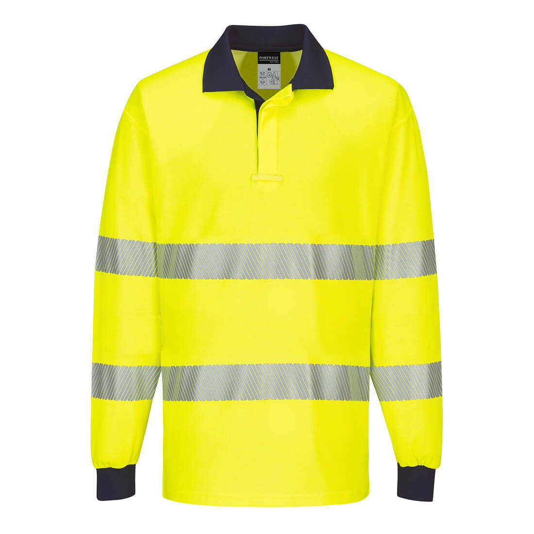 Portwest Mens Long Sleeve PW3 Hi-Vis Polo Shirt  Reflective Safety Workwear T186-KarWorkwear