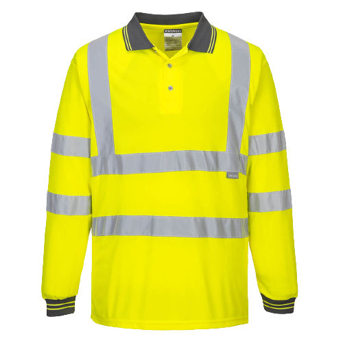 Portwest Hi-Vis Long Sleeved Polo 2 Tone Reflective Taped Work Safety S277-KarWorkwear