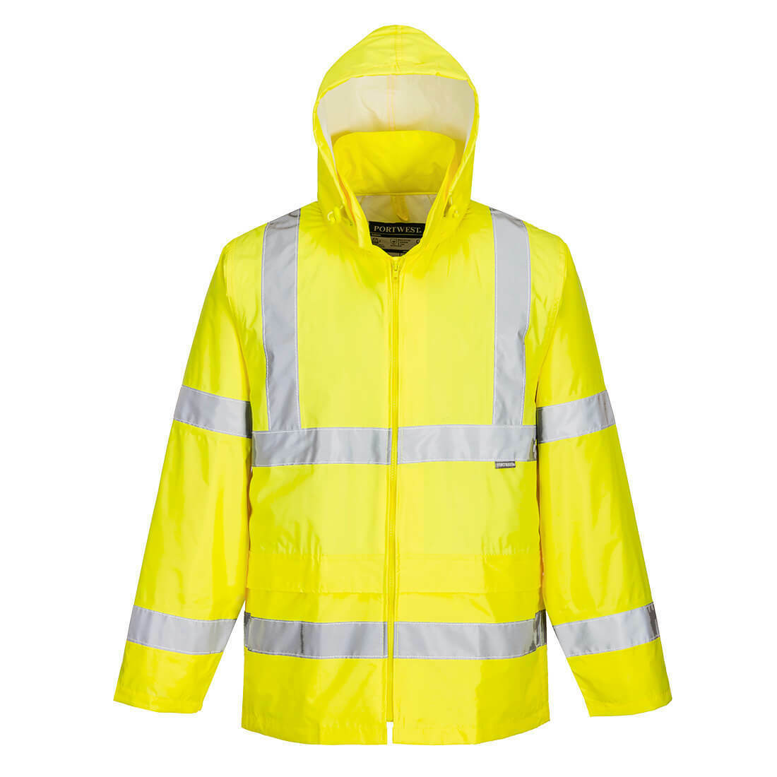 Portwest Mens Hi-Vis Rain Jacket Reflective Taped Hood Work Safety Comfy H440-KarWorkwear