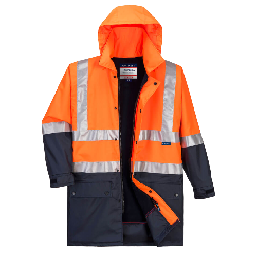 Portwest Fleece Lined Rain Jacket with Tape 2 Tone Reflective Work Safety MJ208-KarWorkwear