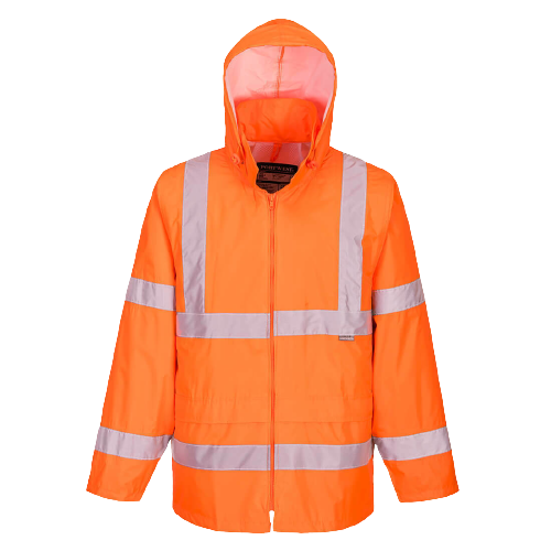 Portwest Mens Hi-Vis Rain Jacket Reflective Taped Hood Work Safety Comfy H440-KarWorkwear