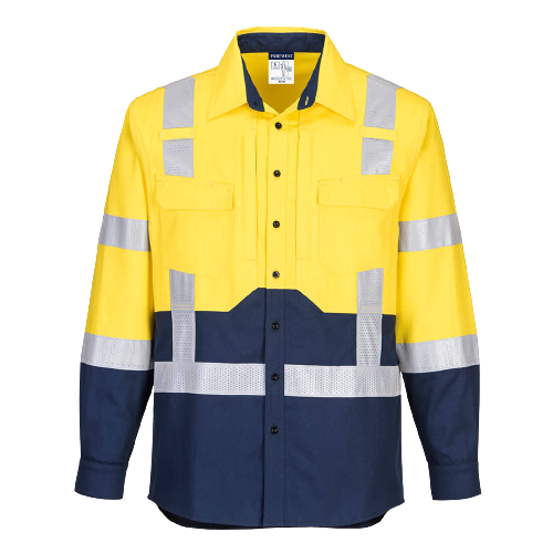 Portwest Hi-Vis Stretch Long Sleeve Shirt Reflective Tape Work Safety MS103-KarWorkwear