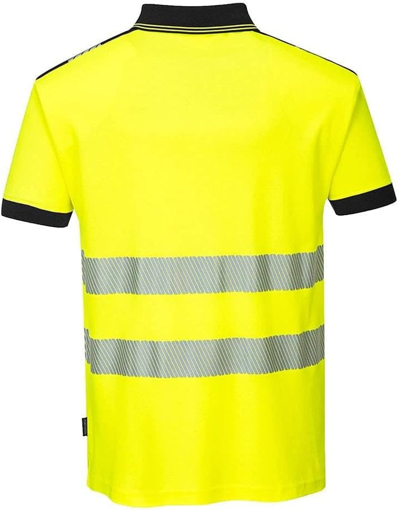 PW3 Hi-Vis Polo Shirt S/S - T180, Yellow/Black, Medium