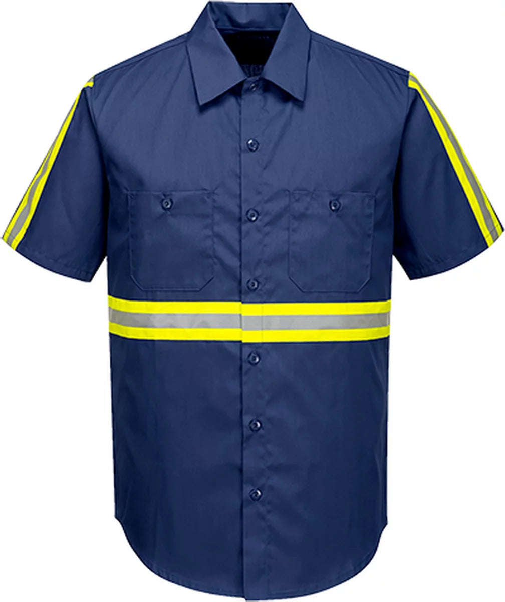 F124 Mens Reflective Iona Xtra Short Sleeve Work Shirt Navy, 4X-Large-KarWorkwear