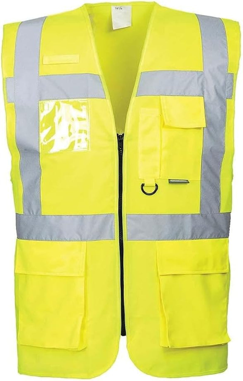Berlin Executive Hi-Vis Vest Visibility Reflective Safety Security Work Top ANSI 2, Yellow, Medium