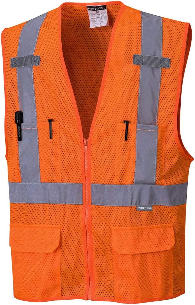 US370 Atlanta Hi Vis Mesh Safety Vest with Reflective Tape & 6 Pockets, Yellow, Medium