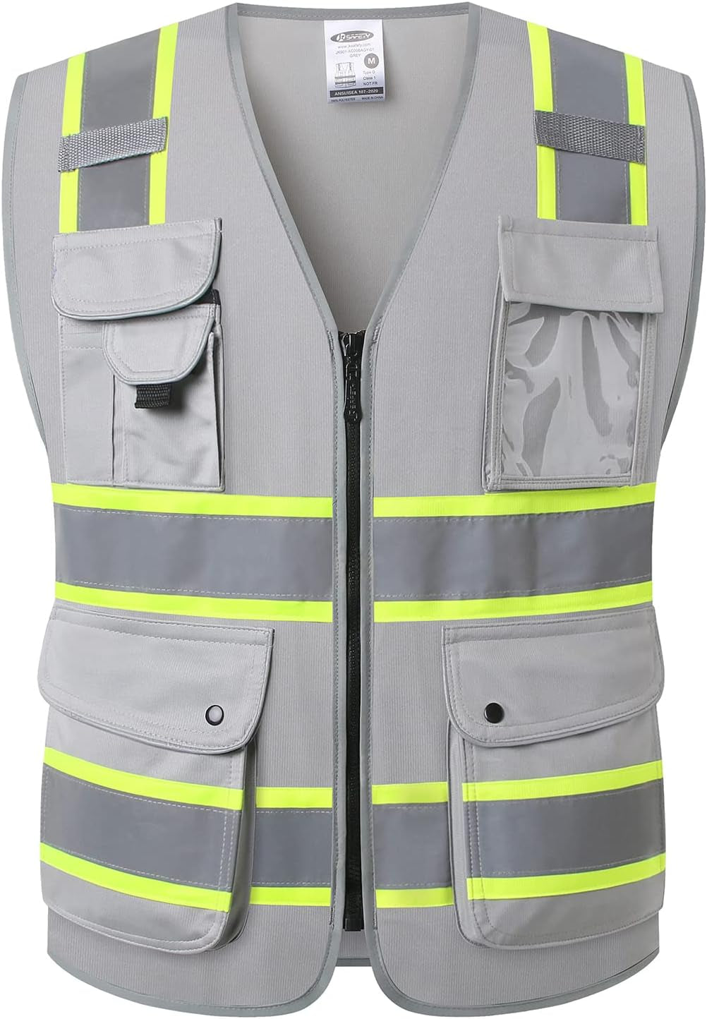 9 Pockets Class 2 High Visibility Zipper Front Safety Vest with Reflective Strips, Meets ANSI/ISEA Standards (Large, 150-Pink)
