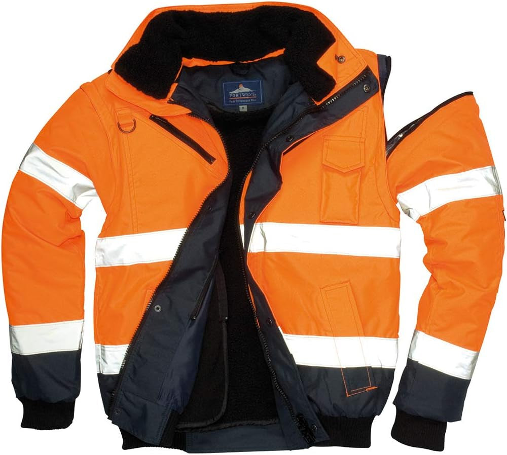 3In1 Bomber Jacket Viz Insulated Safety Visability Work Bomber Rain ANSI 3, Orangenavy, Medium