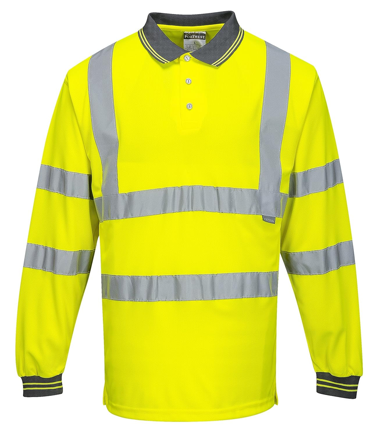 Hi-Vis Polo Shirtl/S Viz Visibility Reflective Safety Work Wear Top ANSI 3, Yellow, Medium