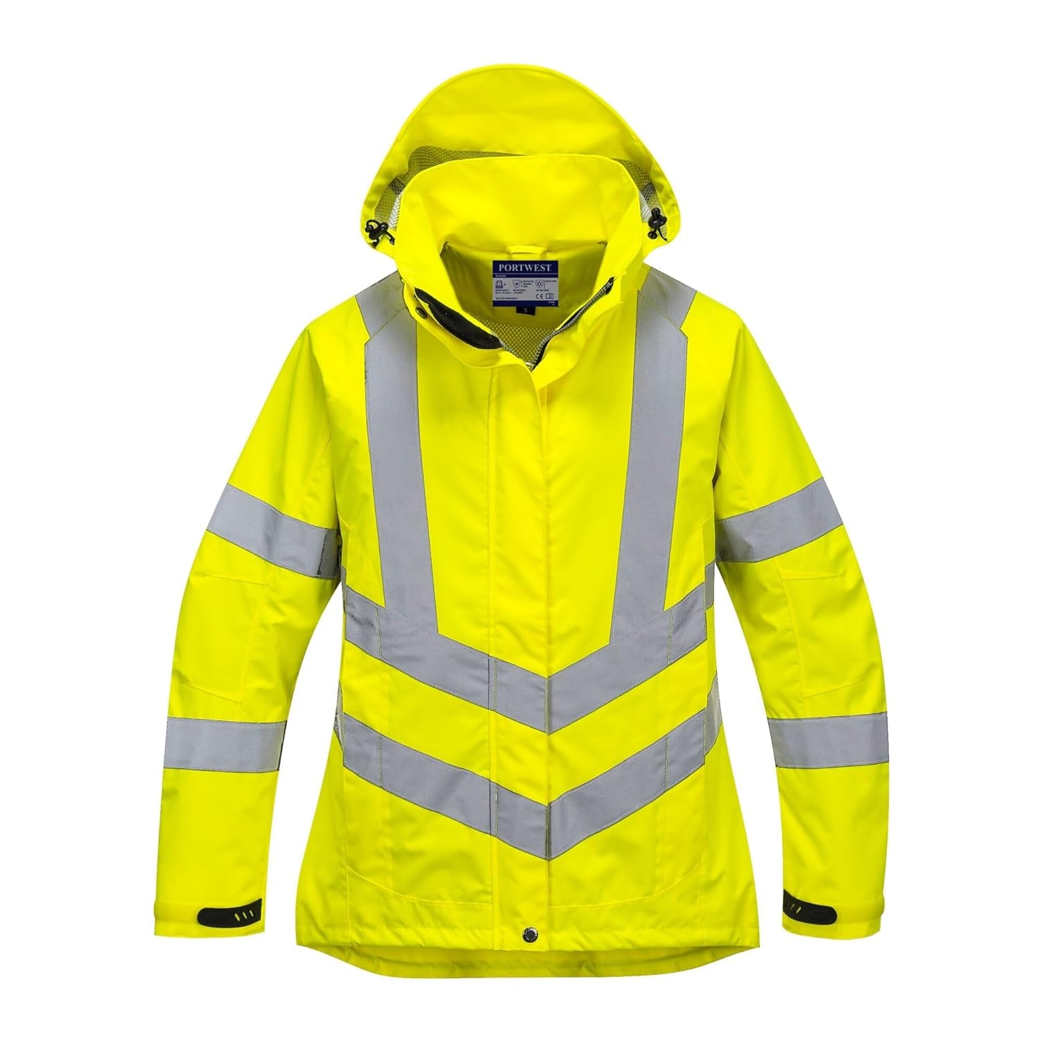 LW70 Women'S Hi Vis Waterproof Rain Jacket - Reflective Safety Workwear Jacket with Pockets and Hood Yellow, Medium