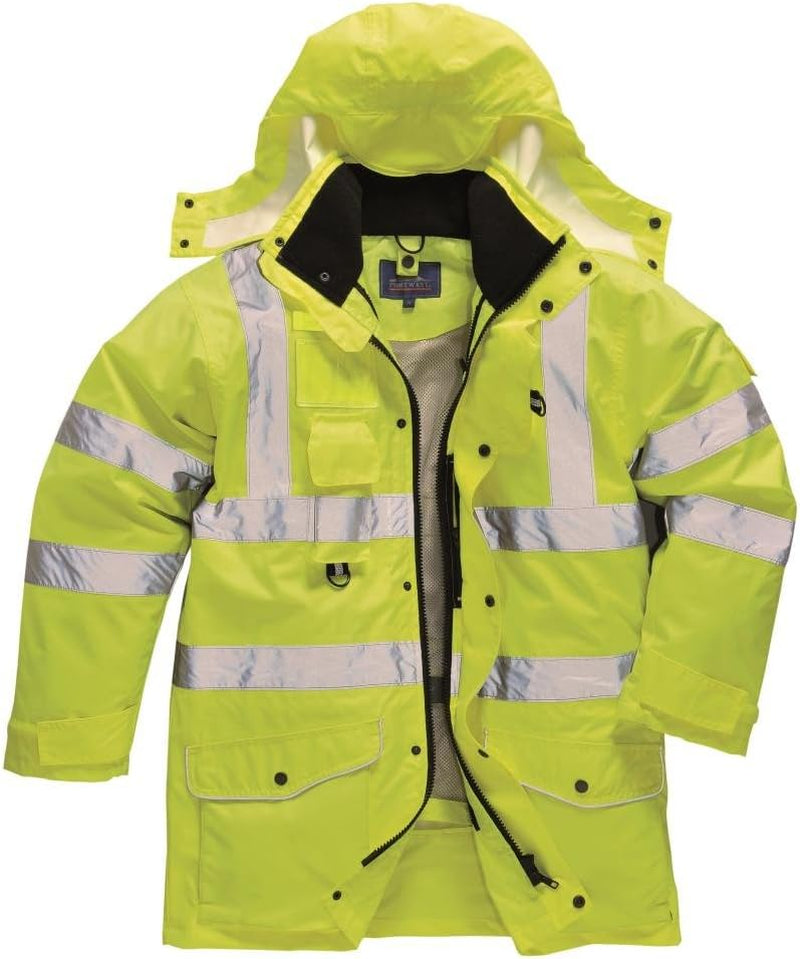 Hi-Vis 7In1 Jacket Viz Insulated Safety Visability Work Bomber Rain ANSI 3, XXL Yellow