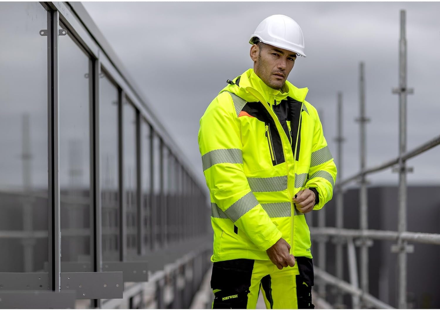 DX461 Men'S DX4 Waterproof Hi Vis Winter Jacket Safety Workwear Hooded with Pockets