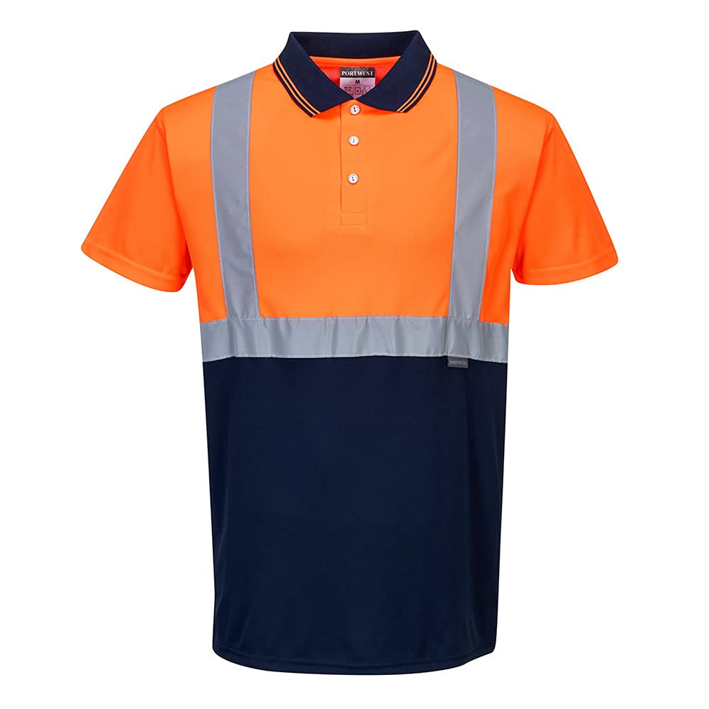 S479 Two-Tone Polo Safety Shirt Orange/Navy, X-Large