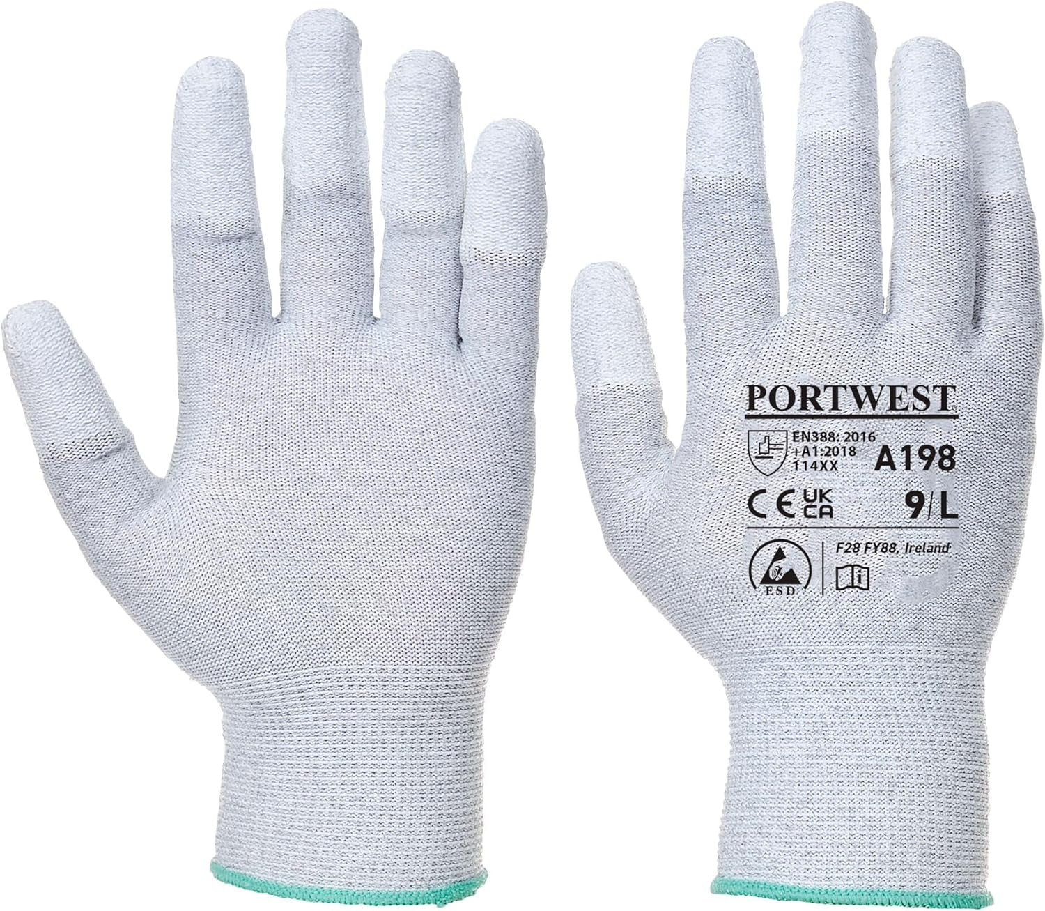 A198 Antistatic Safety Glove with PU Non Slip Fingertip Coating ANSI, Large