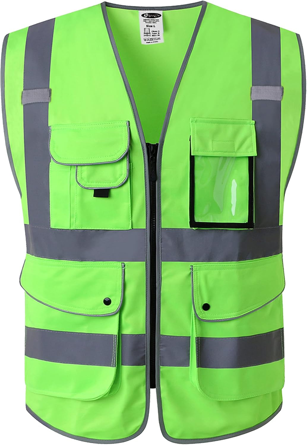 9 Pockets Class 2 High Visibility Zipper Front Safety Vest with Reflective Strips, Meets ANSI/ISEA Standards (Large, 150-Pink)