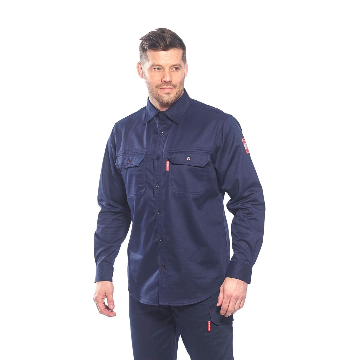 FR89 Fire Resistant Safety Work Shirt in FR Bizflame 88/12 ASTM NFPA, Navy, Large