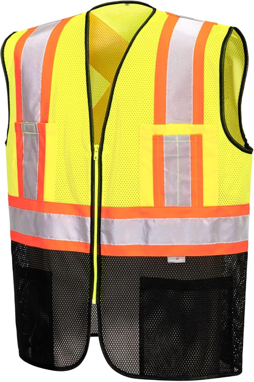 US395 Frisco Hi Vis X Back Contrast Executive Vest Black Mesh Safety Waistcoat Reflective High Visibility