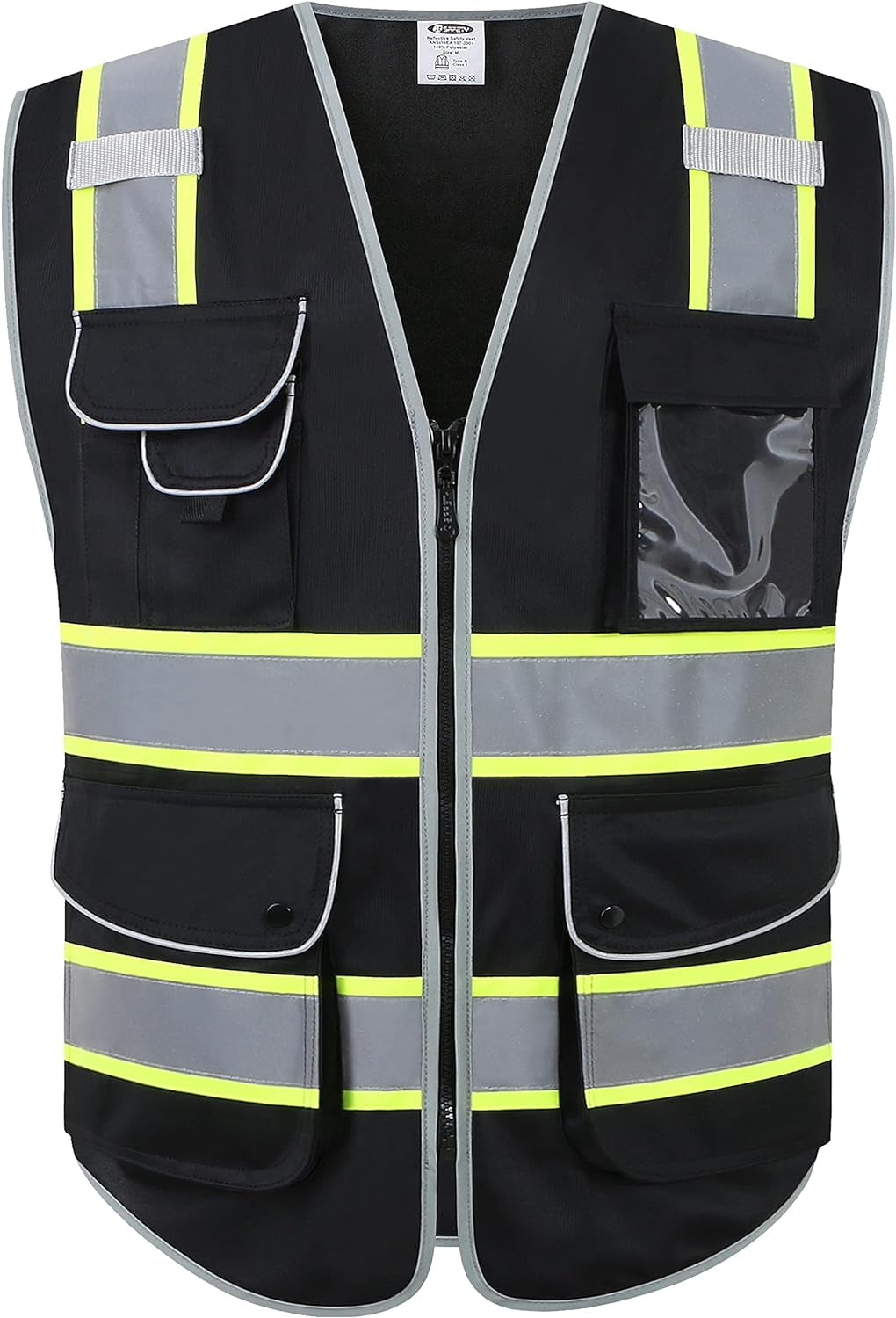 9 Pockets Class 2 High Visibility Zipper Front Safety Vest with Reflective Strips, Meets ANSI/ISEA Standards (Large, 150-Pink)