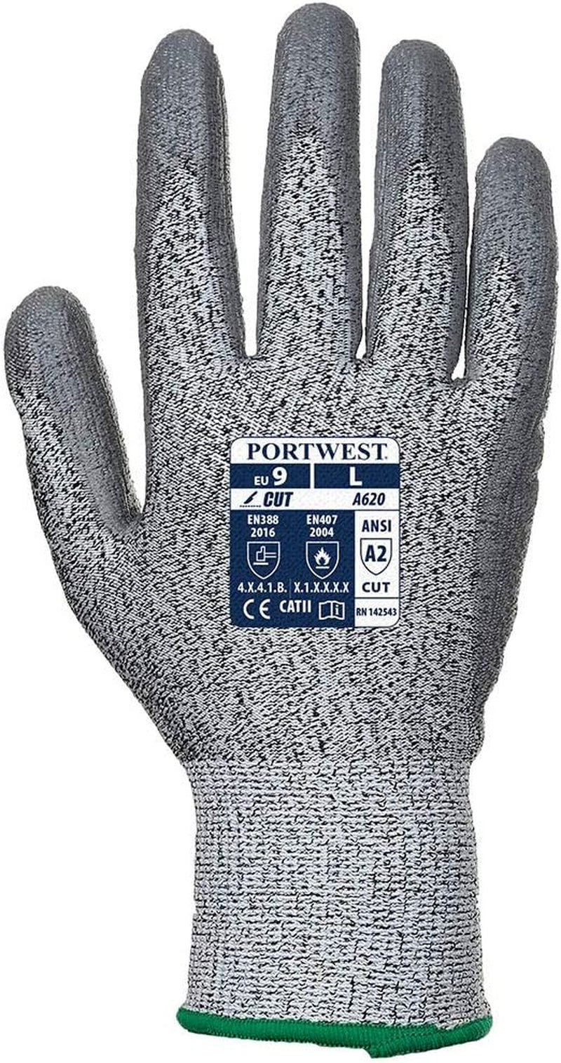 LR Cut PU Palm Glove Safety Work Wear Protective Gloves Resistant Coated ANSI 105, Large