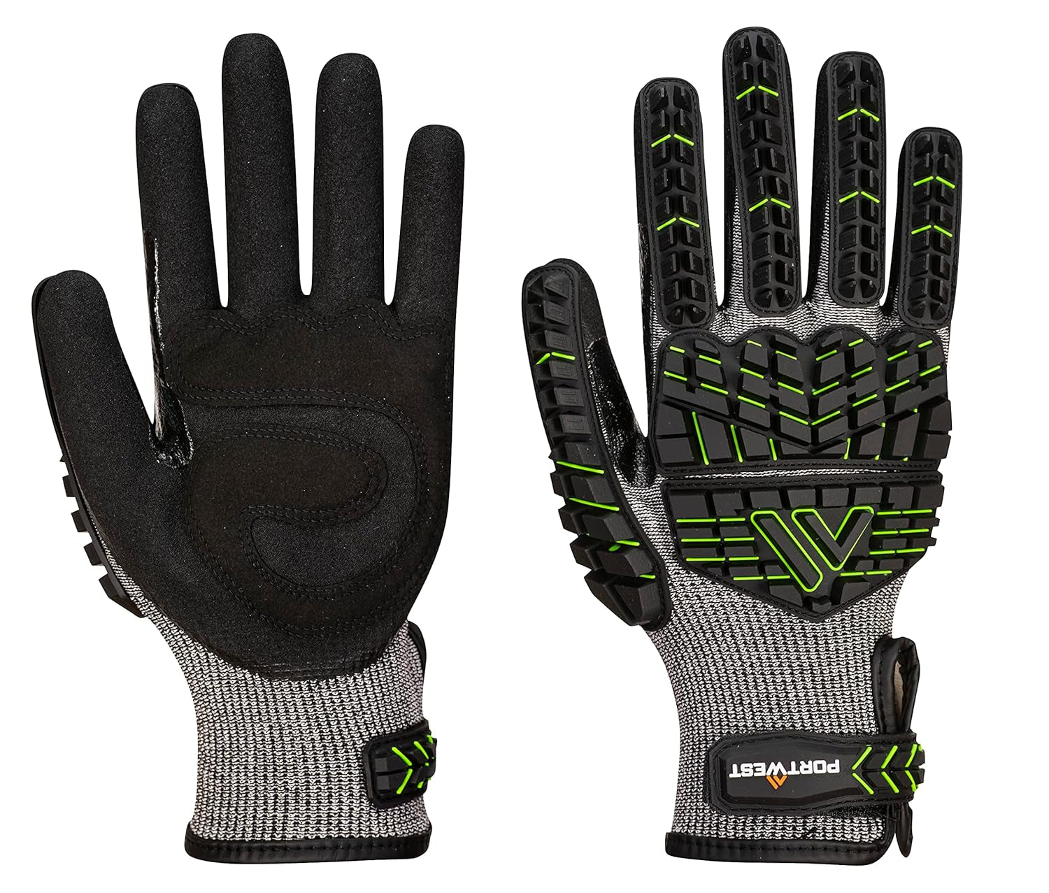 A755 anti Impact Safety Work Gloves - Nitrile Foam Cut Resistant & Impact Reducing Protective Work Gloves Black/Green, Large