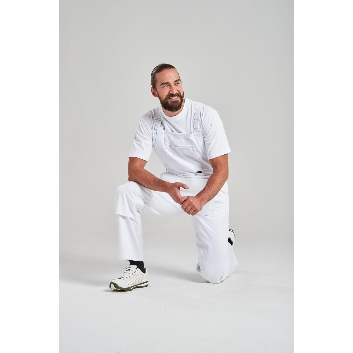 S810 Bolton White Cotton Painters Bib Overalls with Knee Pad Pockets, Small