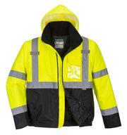 US363 Men'S Waterproof Hi Vis Reflective Two-Tone Bomber Jacket Yellow/Black Tall, X-Large