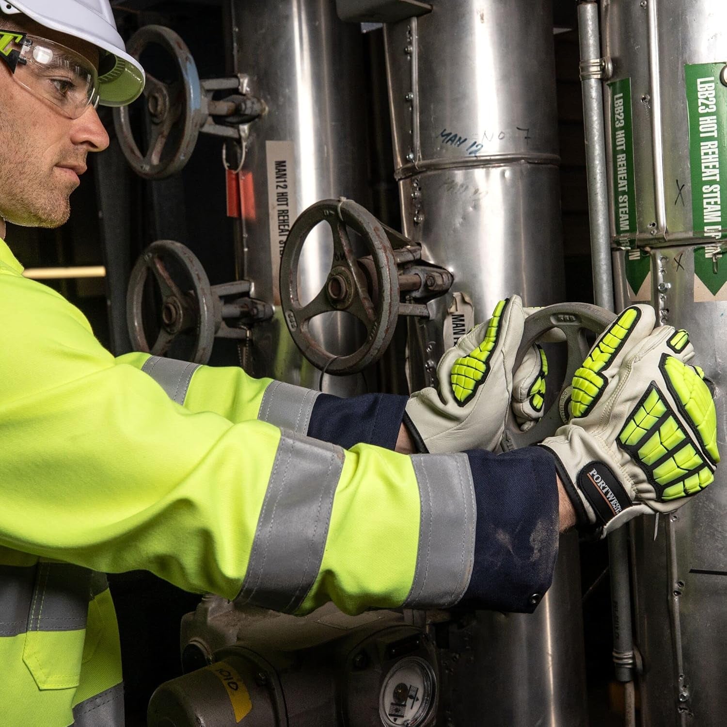 A745 anti Impact Safety Work Gloves - Premium Leather Cut Resistant and Impact Reducing Protective Work Gloves Grey, Medium