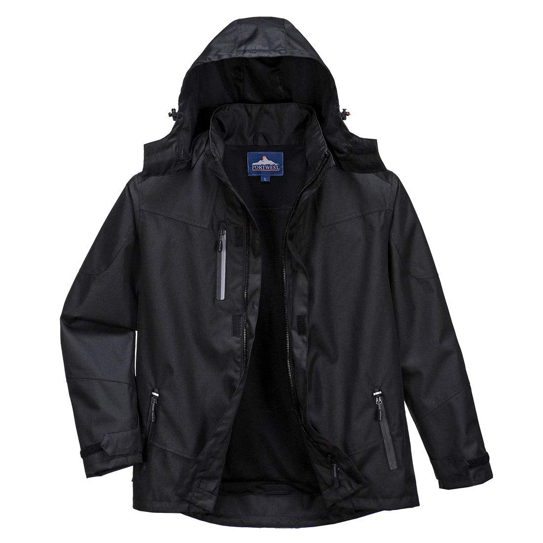 Outcoach Jacket Work Safety Protective Reflective Waterproof Coat, Medium Black