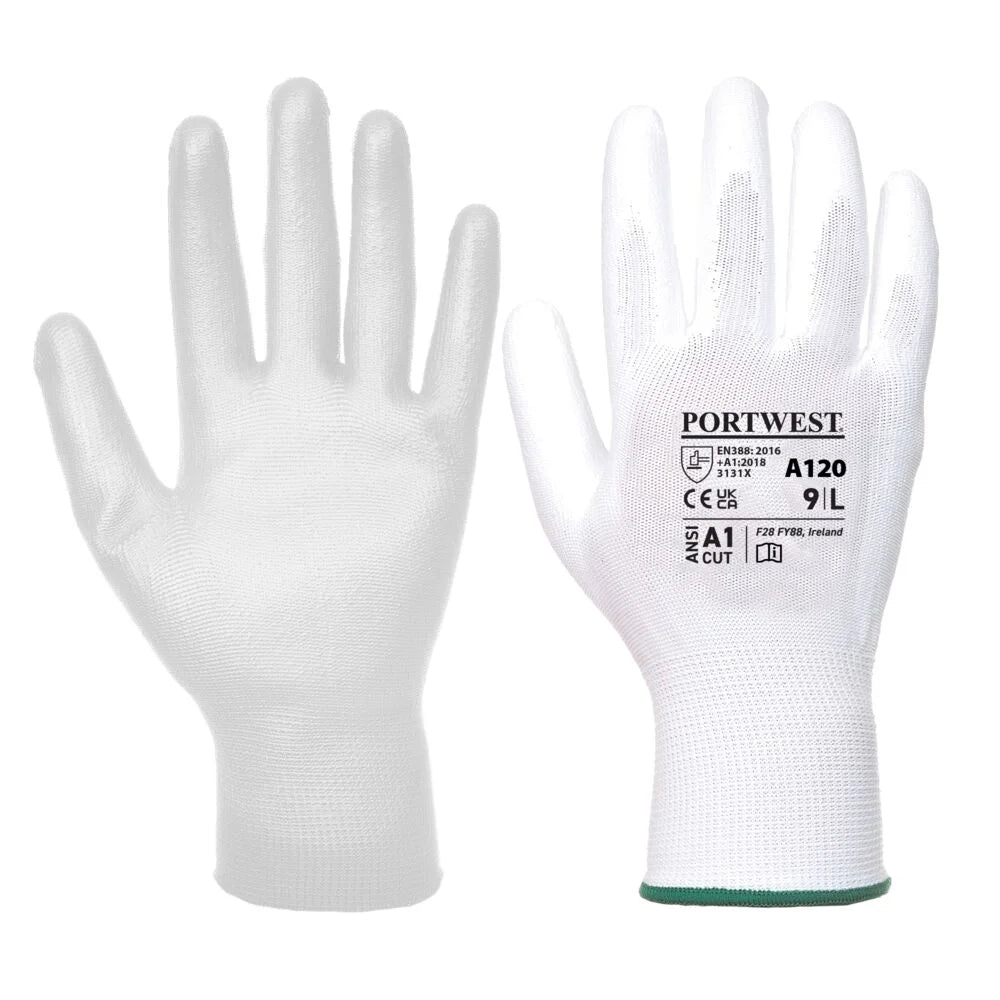 A120 Work Gloves PU Palm Dipped Abrasion and Tear Resistant White, Xx-Small-KarWorkwear