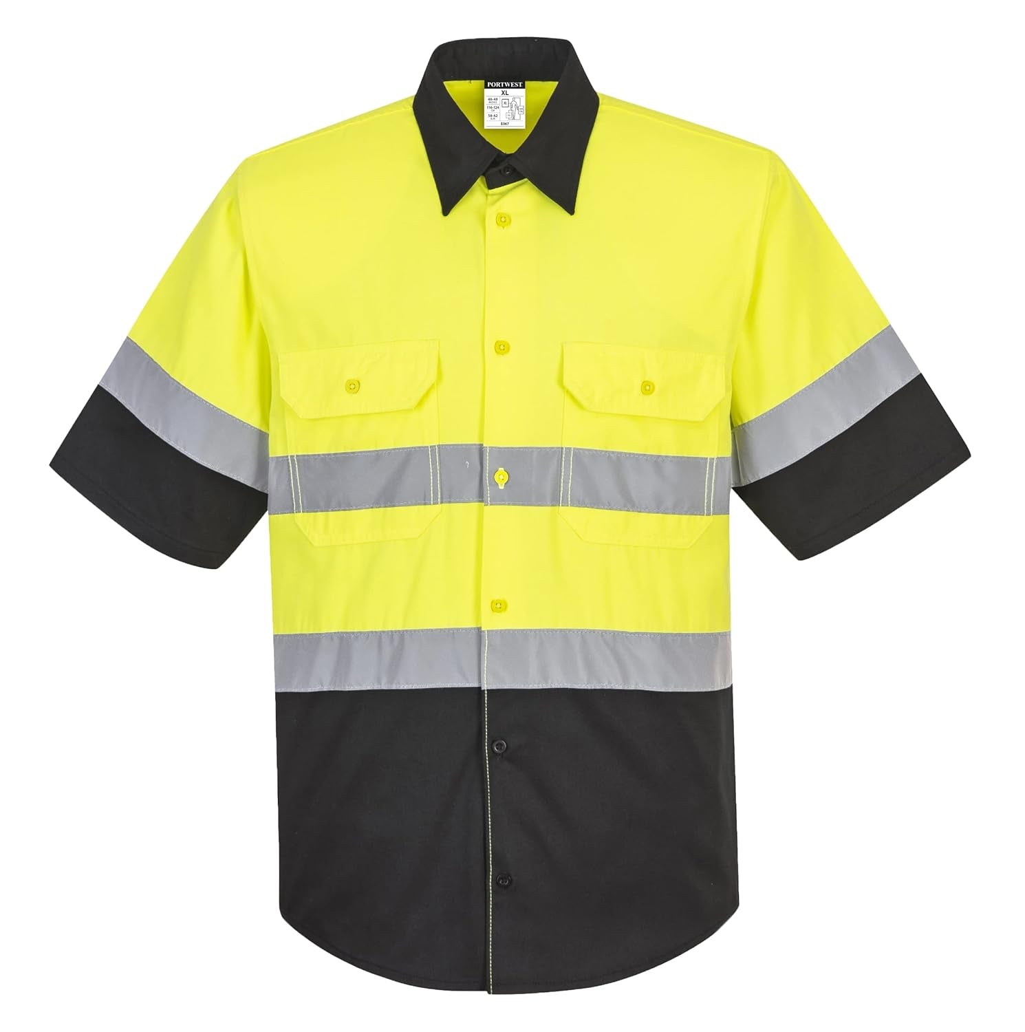 E067 Two Tone Short Sleeve ANSI Work Shirt Yellow/Black, Xx-Large