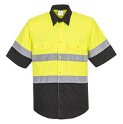 E067 Two Tone Short Sleeve ANSI Work Shirt Yellow/Black, Medium
