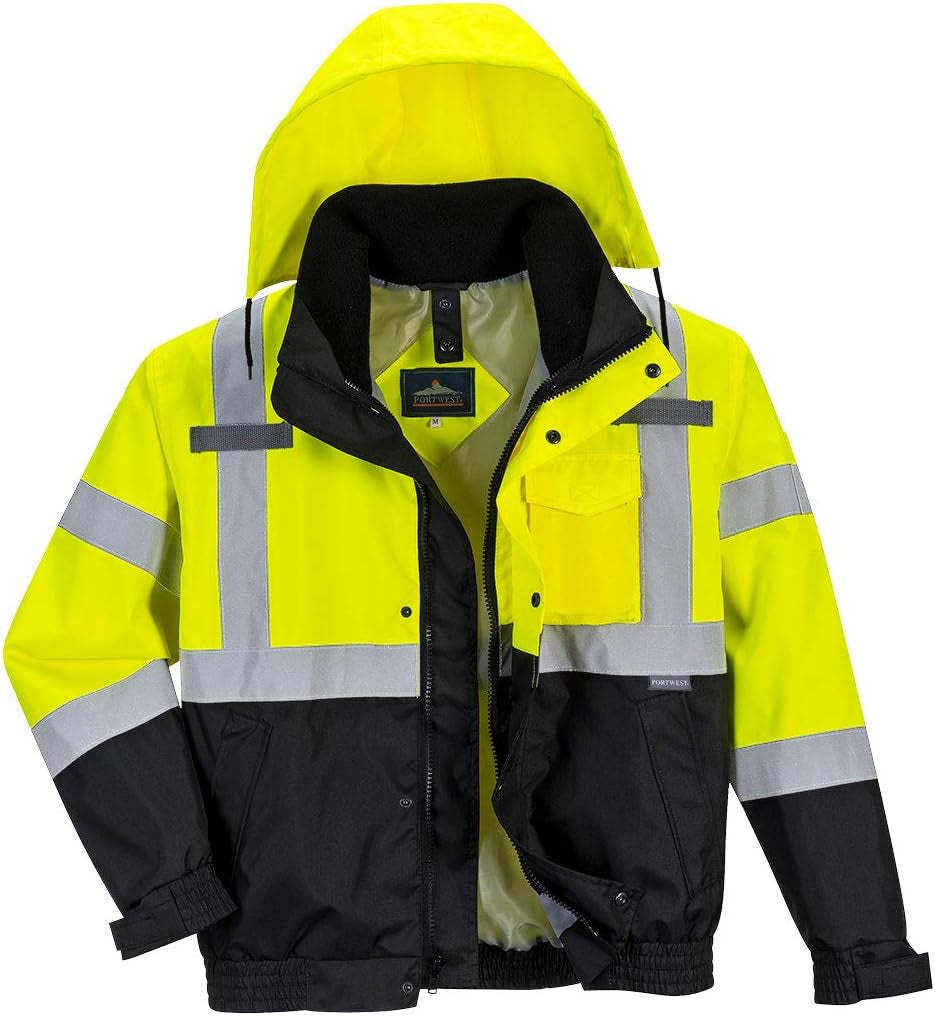US365 Men'S Hi Vis Waterproof 3-In-1 Bomber Jacket - Reflective Contrast Rain Jacket ANSI Class 3