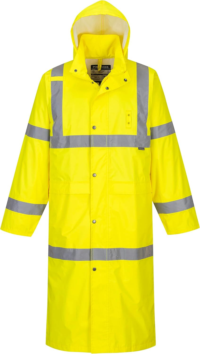 UH445 Men'S Classic Raincoat Waterproof Hi Vis Reflective Long Rain Jacket ANSI Class 3 Yellow