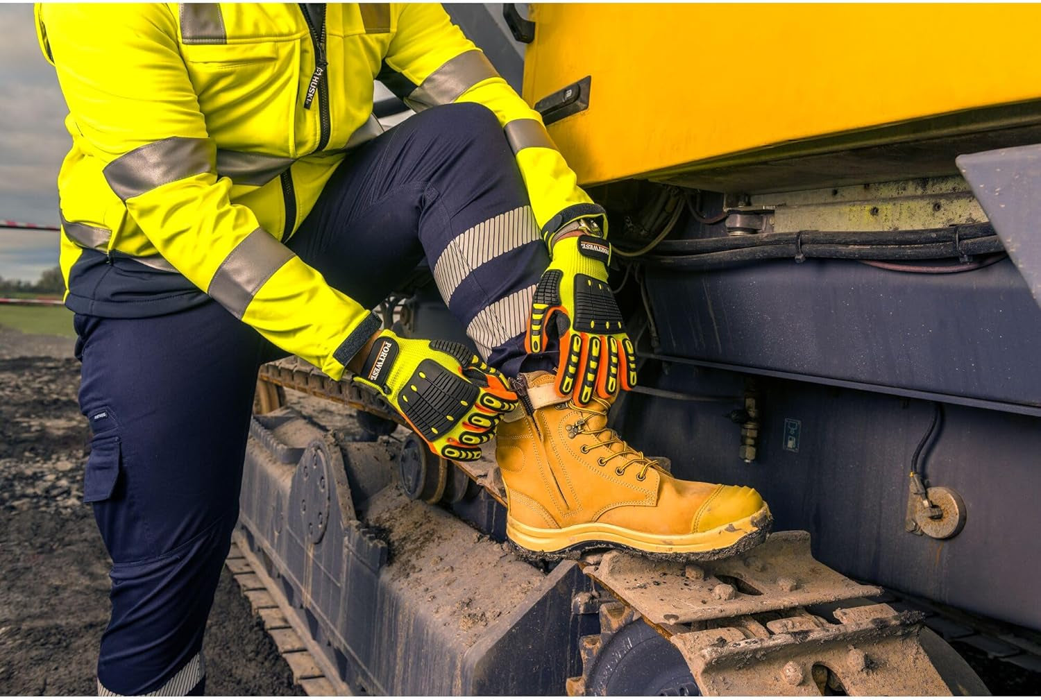 A721 anti Impact Safety Work Gloves - Lightweight Nitrile Grip Impact Reducing Protective Work Gloves Yellow/Orange