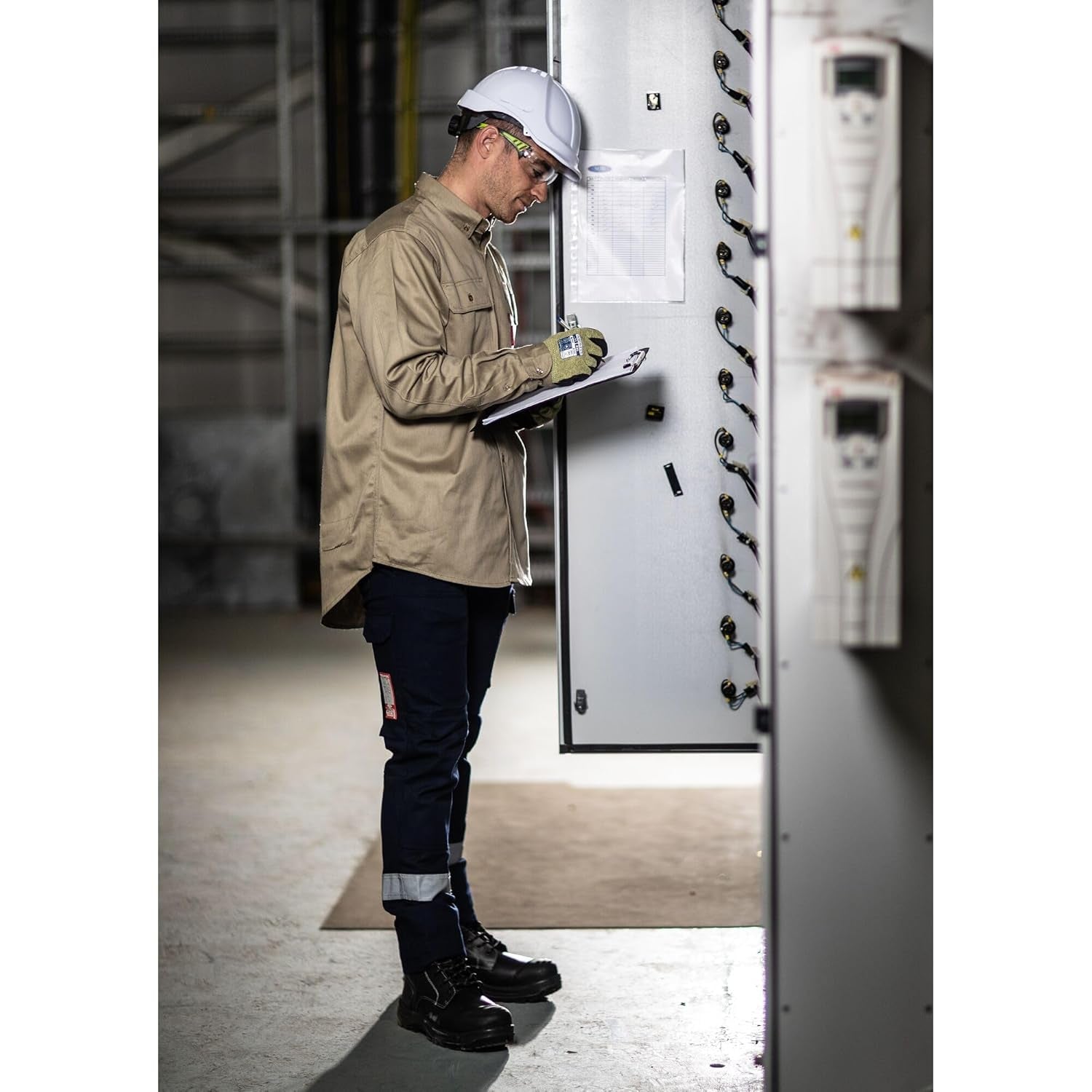 FR89 Fire Resistant Safety Work Shirt in FR Bizflame 88/12 ASTM NFPA, Khaki, Large