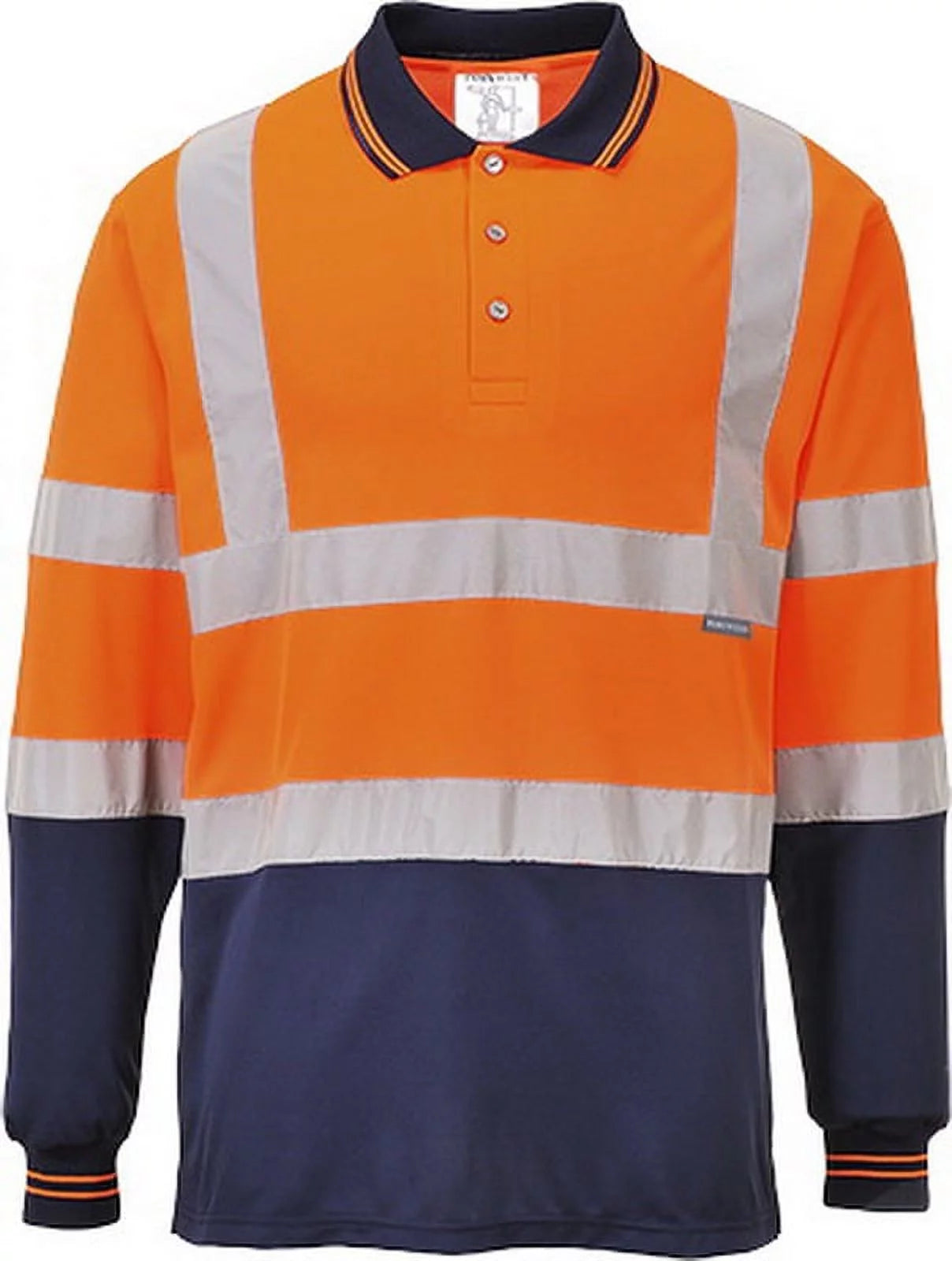 S279 Two-Tone Long Sleeve Polo Shirt Orange/Navy, Large-KarWorkwear