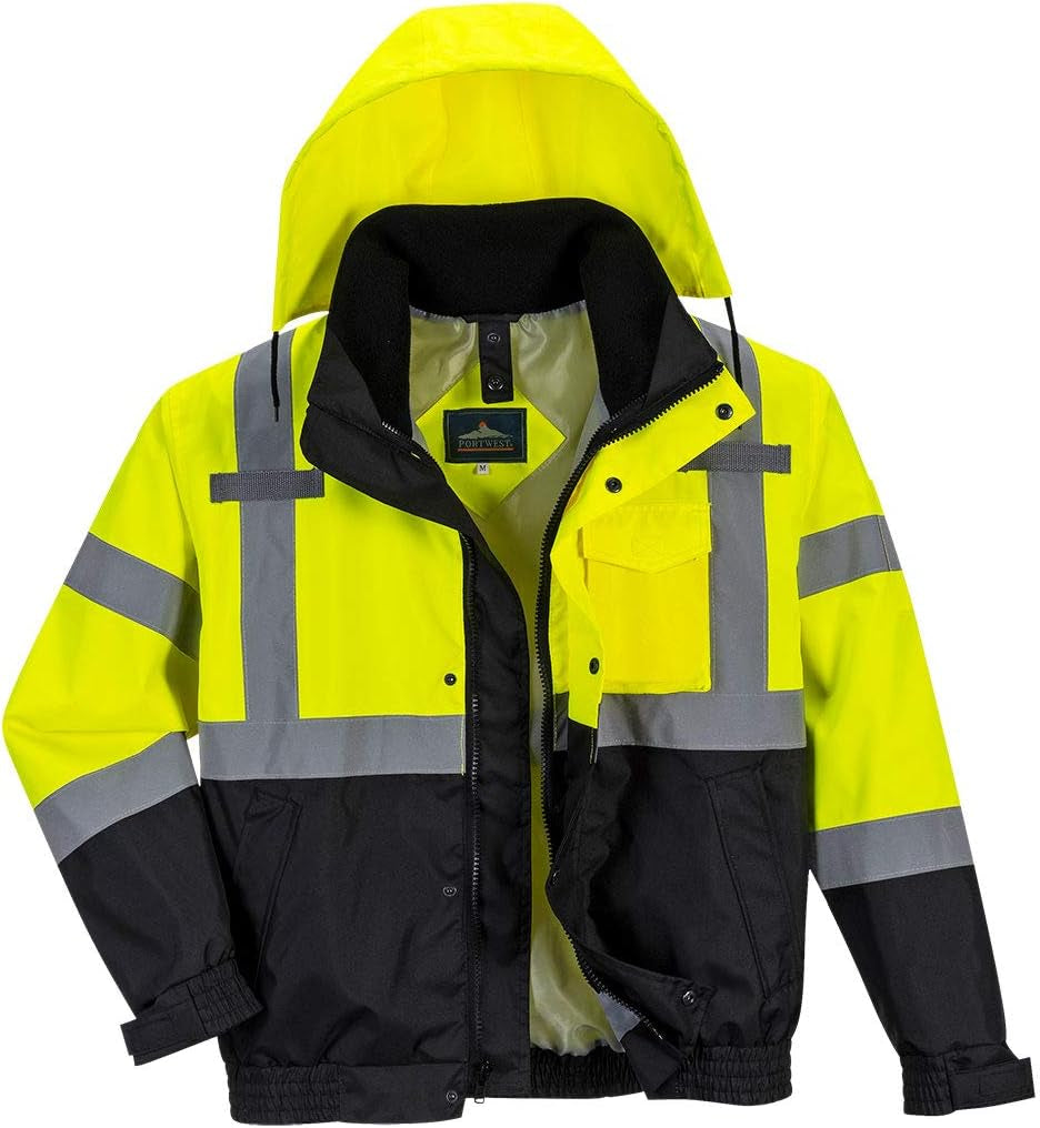 US365 Men'S Hi Vis Waterproof 3-In-1 Bomber Jacket - Reflective Contrast Rain Jacket ANSI Class 3