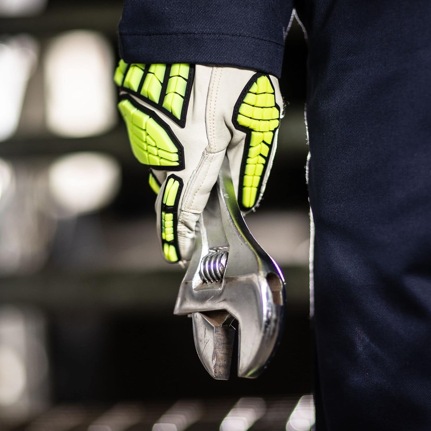 A745 anti Impact Safety Work Gloves - Premium Leather Cut Resistant and Impact Reducing Protective Work Gloves Grey, Medium