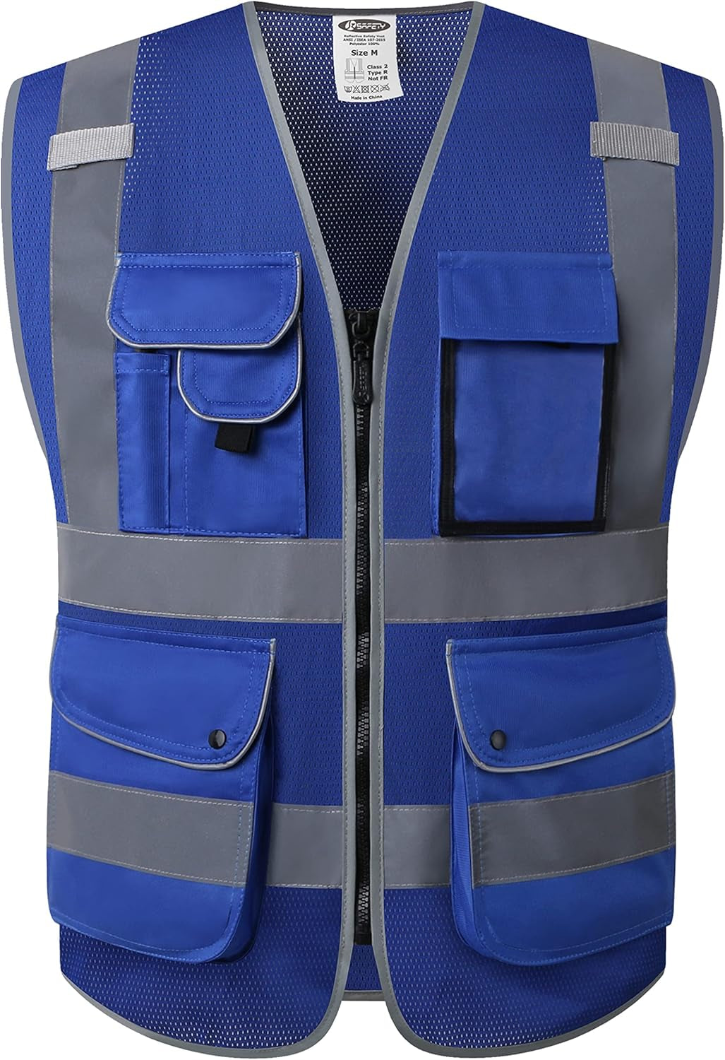 9 Pockets Class 2 High Visibility Zipper Front Safety Vest with Reflective Strips, Meets ANSI/ISEA Standards (Large, 150-Pink)