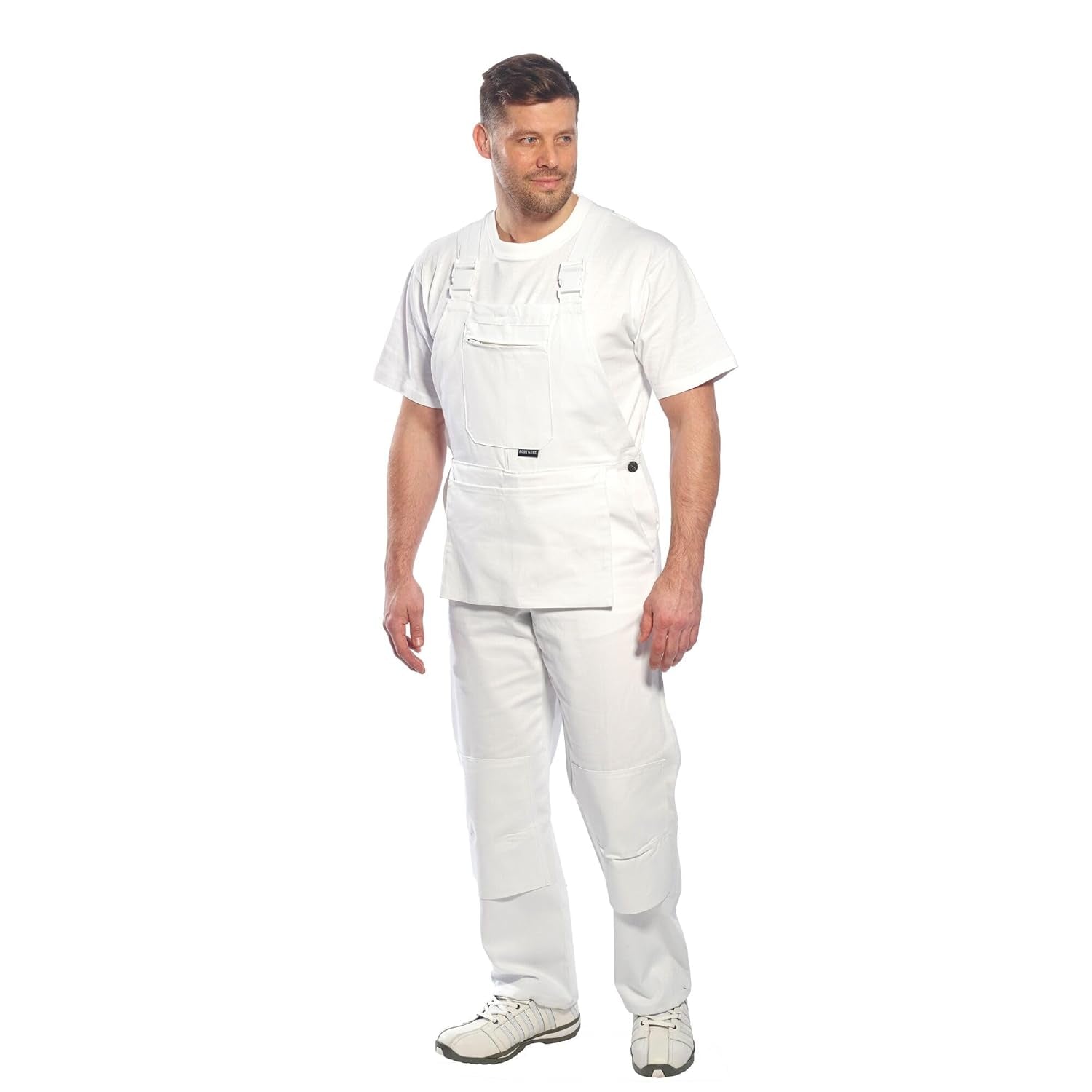 S810 Bolton White Cotton Painters Bib Overalls with Knee Pad Pockets, X Small
