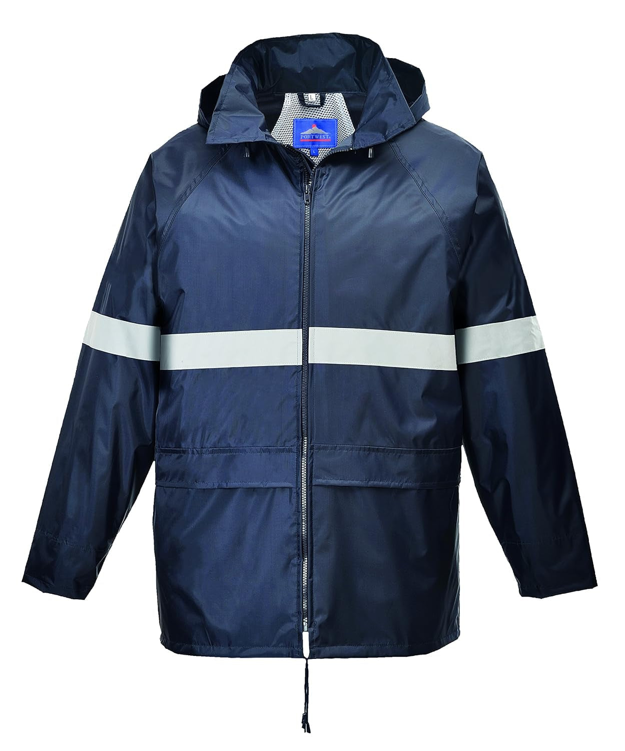 F440 Men'S Hi Vis Waterproof Hooded Rain Jacket - Classic Iona Reflective Rain Coat Navy, Medium