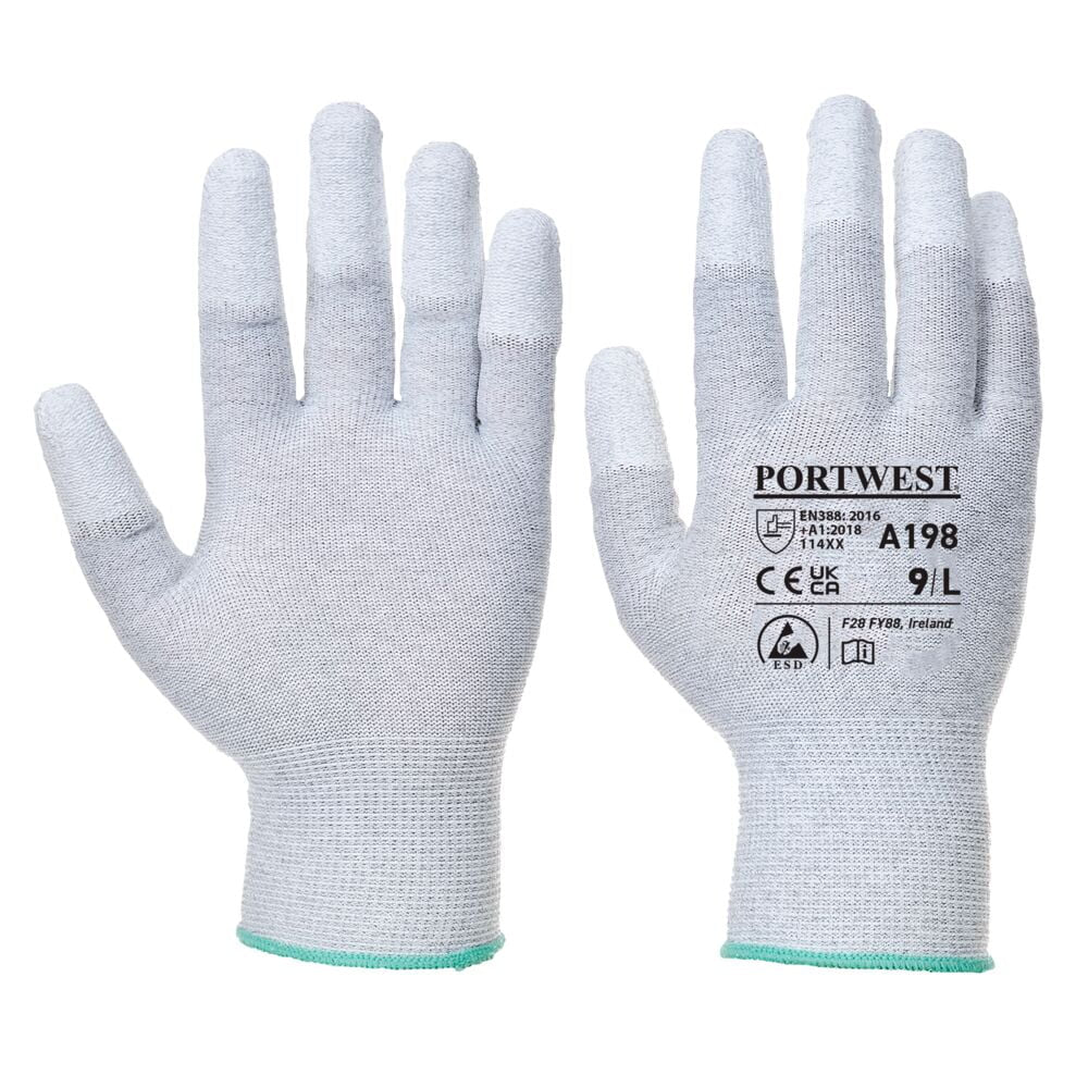 A198 ESD Antistatic PU Fingertip Work Gloves Gray, X-Small-KarWorkwear