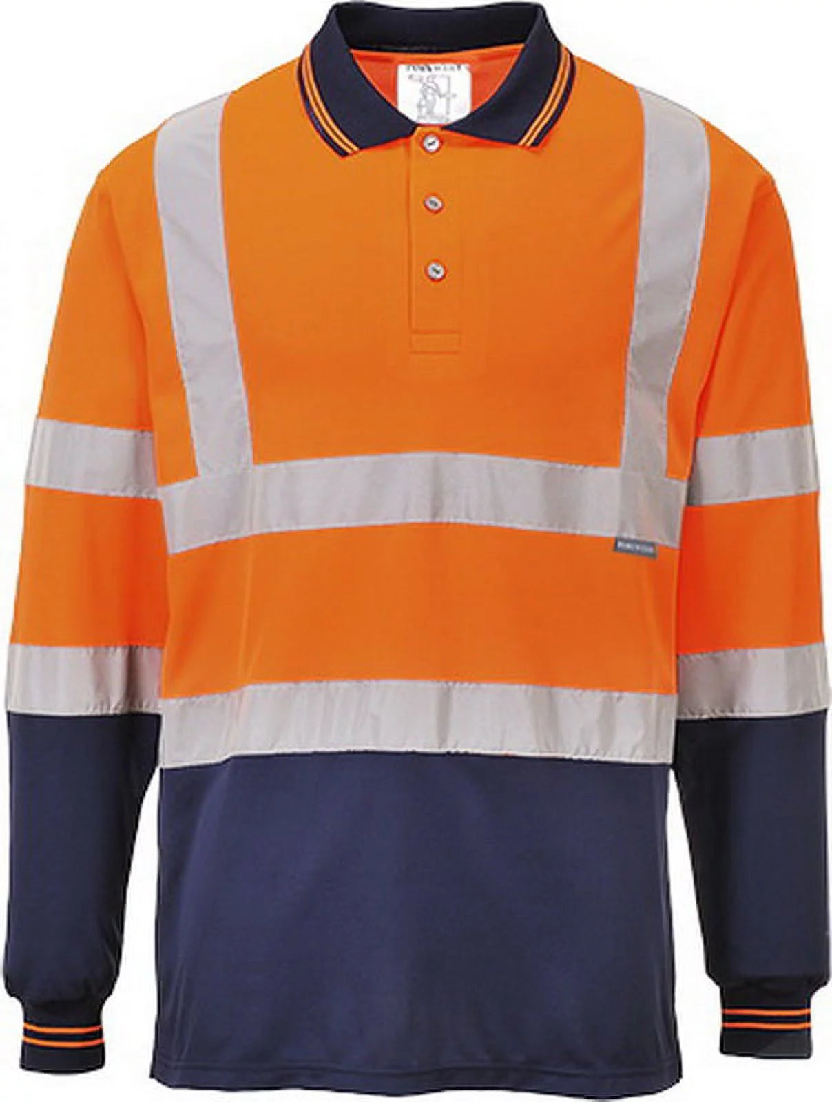 S279 Two-Tone Long Sleeve Polo Shirt Orange/Navy, Medium-KarWorkwear