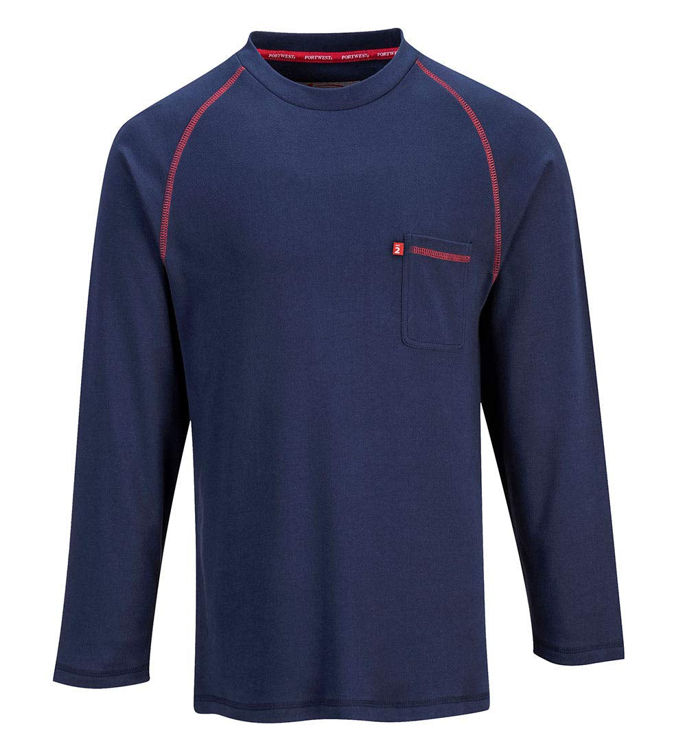FR01 Mens Flame Resistant Bizflame Long Sleeved Crew Neck T Shirt ASTM, Navy, XXL