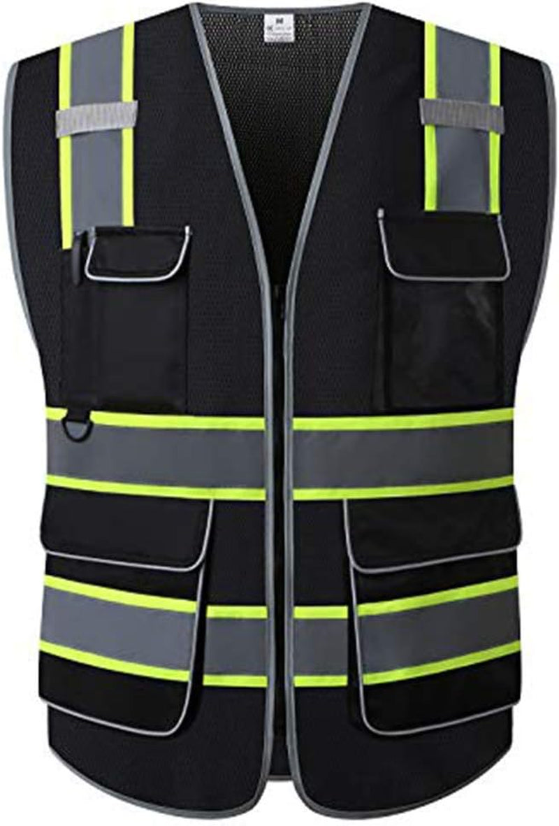 Surveyor Safety Vest Reflective for Men, Class 2 Mesh Safety Vests Reflective with Pockets and Zipper,High Visibility Construction Work Surveyor Vest